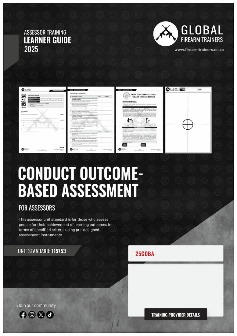 Unit standard 115753 is for those who assess people for their achievement of learning outcomes in terms of firearm training unit standards using pre-designed assessment instruments.