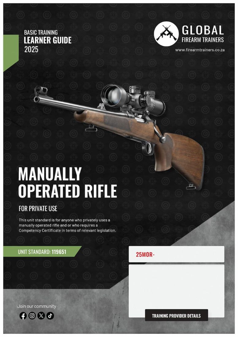 Unit standard 119651 is for persons who requires a SAPS Firearm Competency Certificate in terms of the Firearms Control Act number 60 of 2000 to legally possess a manually operated rifle or carbine in South Africa.