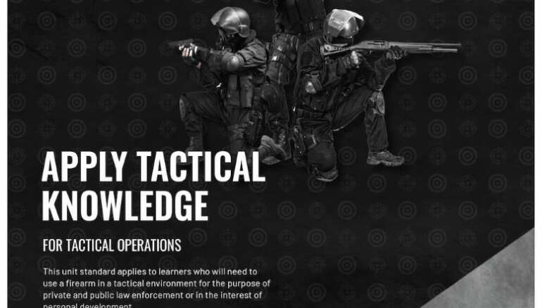 Unit standard 123510 is for persons who will need to use a firearm in a tactical environment for the purpose of private and public law enforcement or in the interest of personal development.