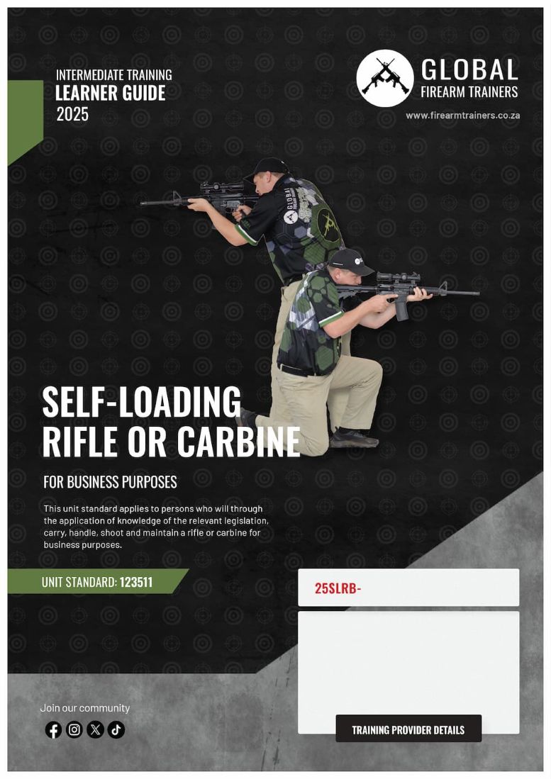 Unit standard 123511 is for persons who requires knowledge on the carry, handle, shooting and maintenance of a self-loading rifle or carbine for business purposes.
