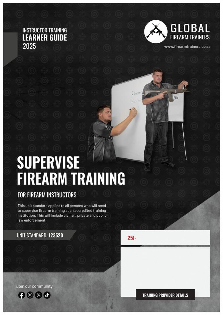 Unit standard 123520 is for persons who will need to supervise firearm training at an accredited training institution. This will include civilian, private and public law enforcement.
