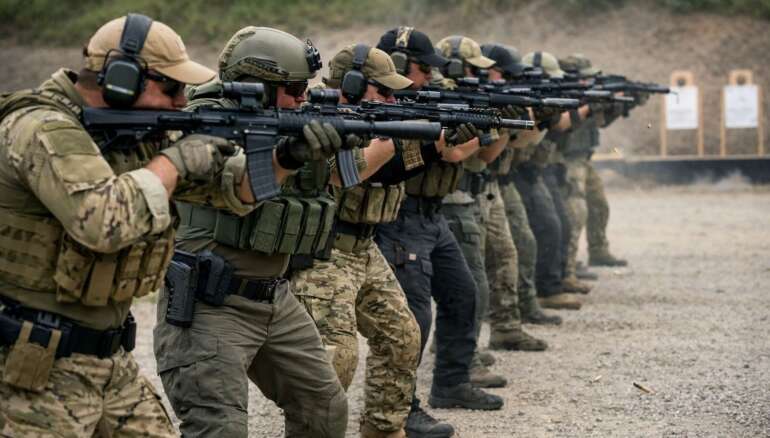 Tactical operators conducting firearm training at a shooting range