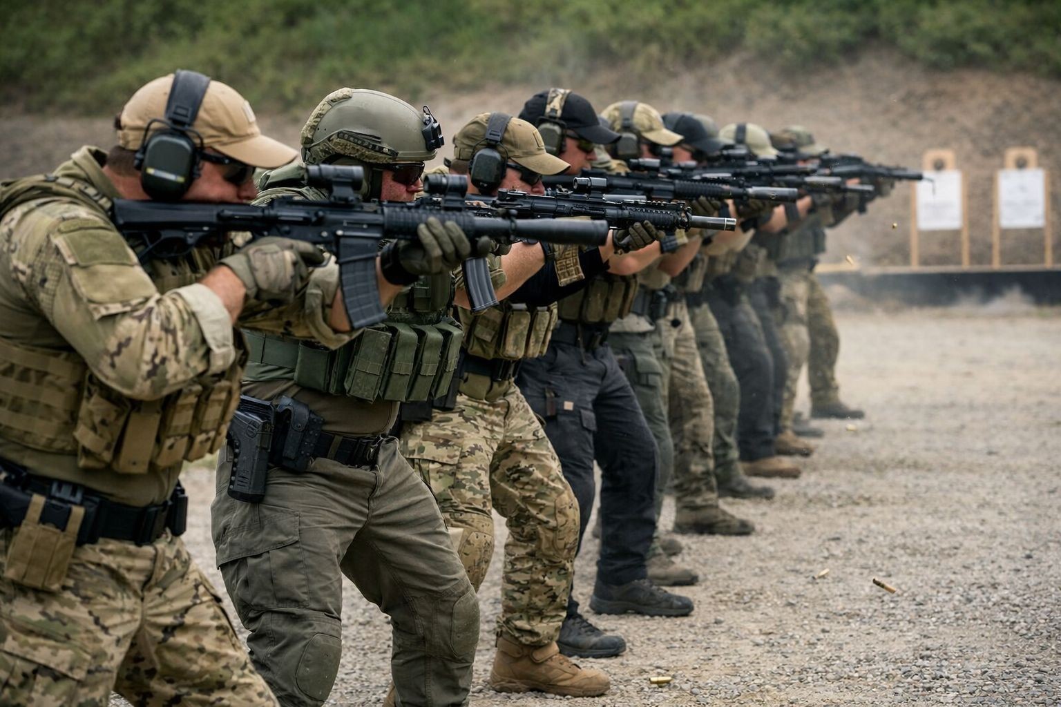 Tactical operators conducting firearm training at a shooting range